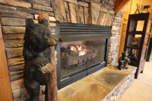 bear decor terrace fireplace